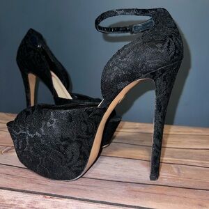 Lace overlay stacked heel by Betsey Johnson